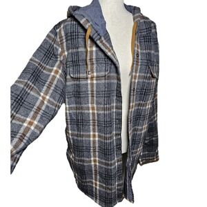 Prana Asgard Hooded  Wool Plaid Flannel Coat Jacket Shacket XL